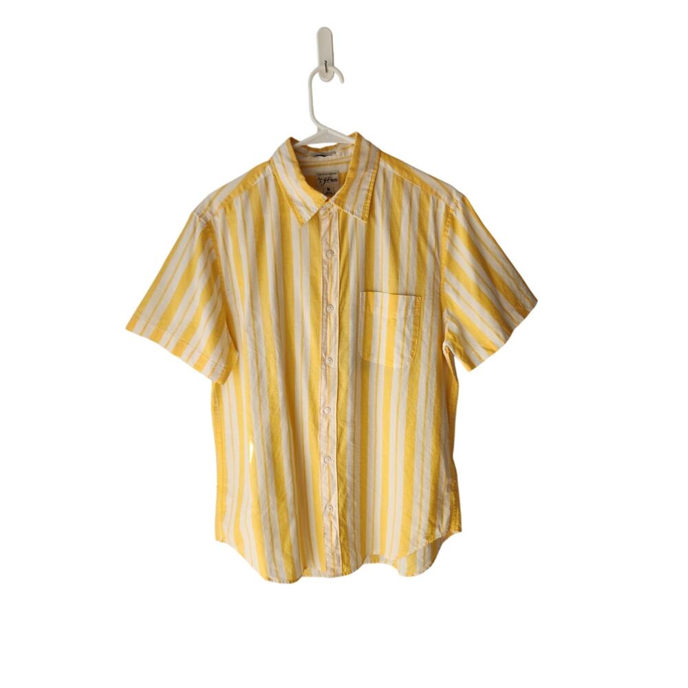 NWT J. Crew Men's Short-Sleeve Slub Cotton-Hemp Blend Shirt Yellow Stripes M